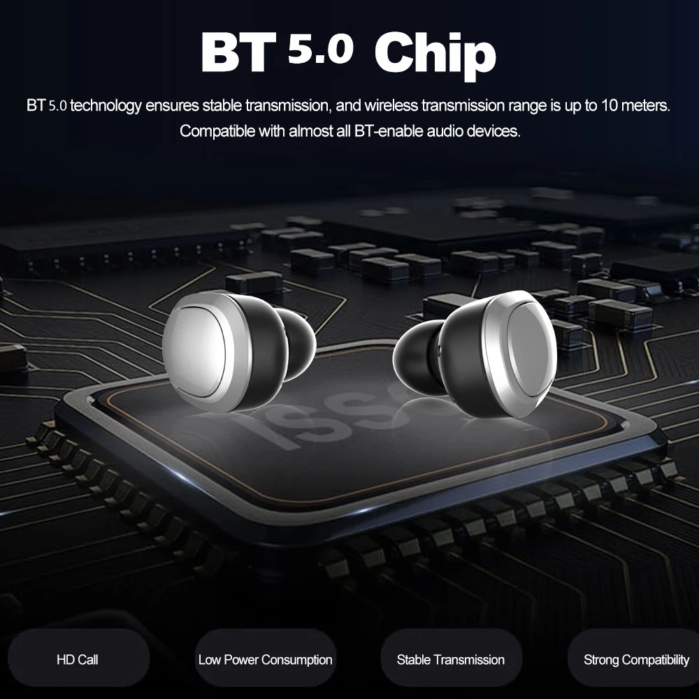 TWS Bluetooth Earphone Mini 5.0 Headset Double Wireless Earbuds Cordless Sports Gaming Phone | Электроника