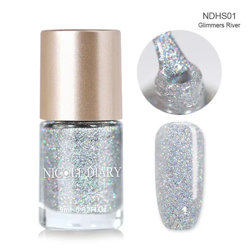 Holographic NDHS01 NICOLE дневник голографический металлический хамелеон лак для ногтей оболочка штамповка лак латексная жидкая лента лак для ногтей - Цвет: Holographic NDHS01