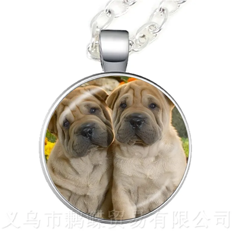 Винтажное ожерелье для щенка стеклянный кабошон животное кулон ручной работы