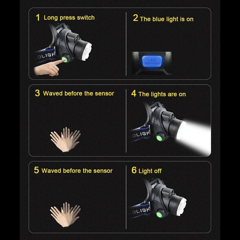 Портативный фонарь для освещения инфракрасный индукционный зум аккумулятор 18650