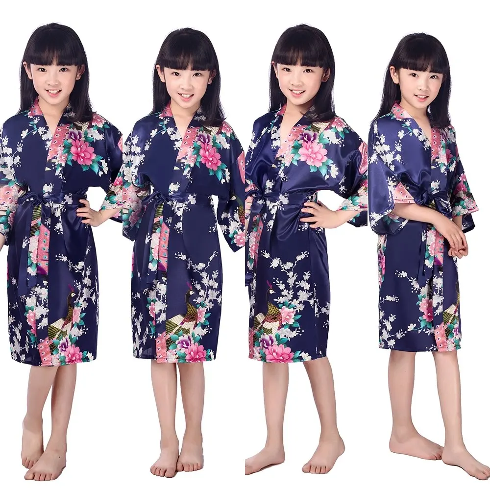 Халат-кимоно D1686 детский Шелковый с цветочным принтом халаты для подружки