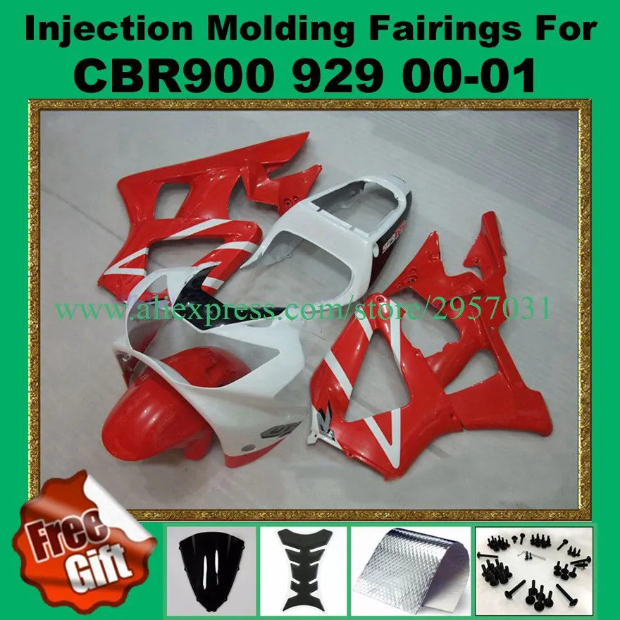 

Free screws+gifts Injection mold Fairing Kit for HONDA CBR900RR 929 00 01 CBR 900RR 2000 2001 CBR900 ABS Red White I232 Fairing