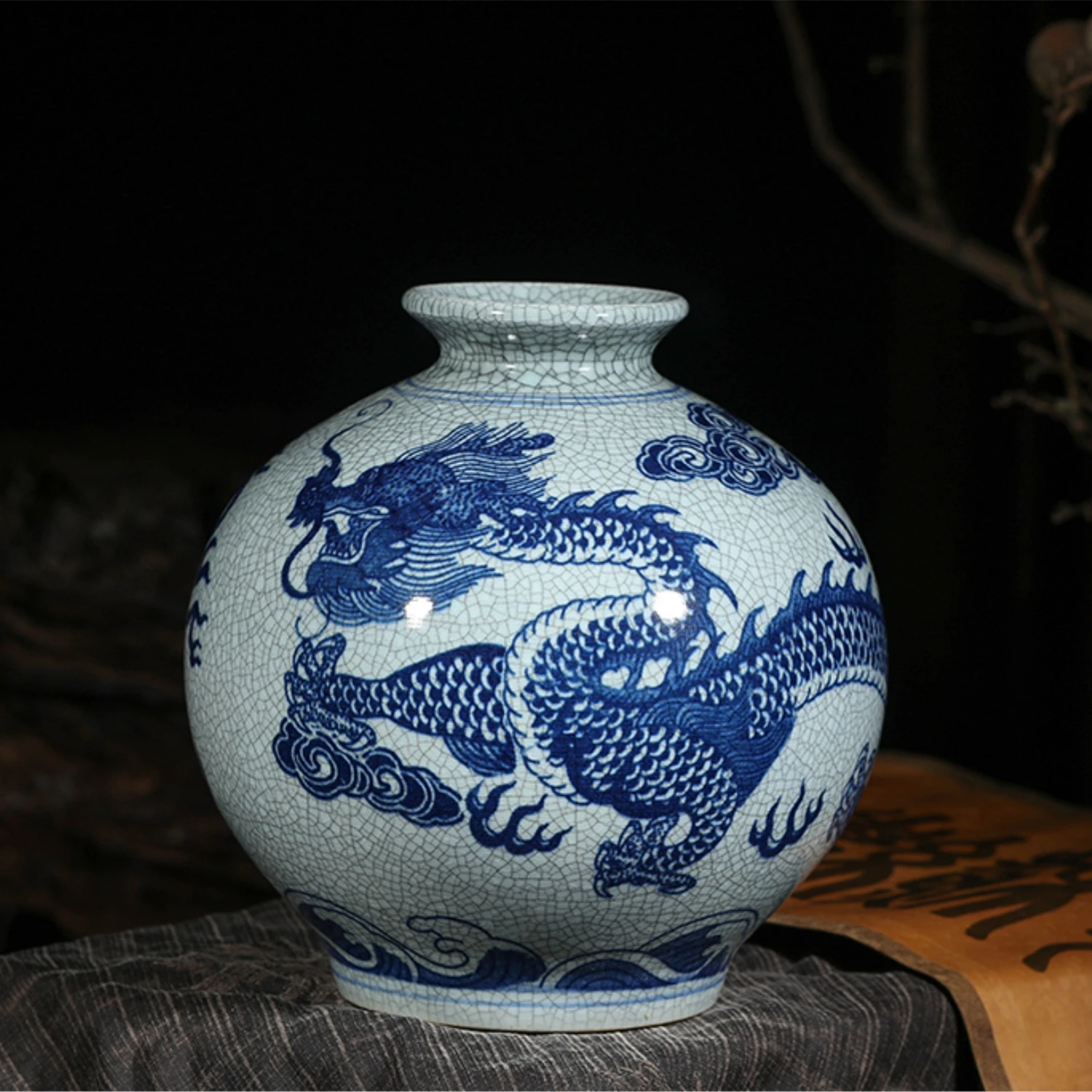 Jingdezhen украшение для дома ваза цветов с гранатом старинная синяя и белая драконом