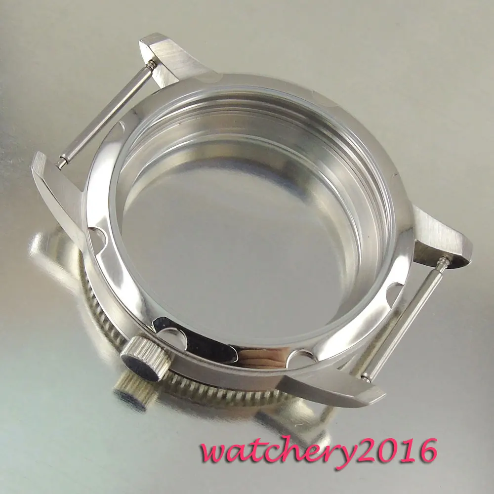 

New 44mm full stainless steel case coin bezel fit eta 6497 6498 movement Men's Watch Cases