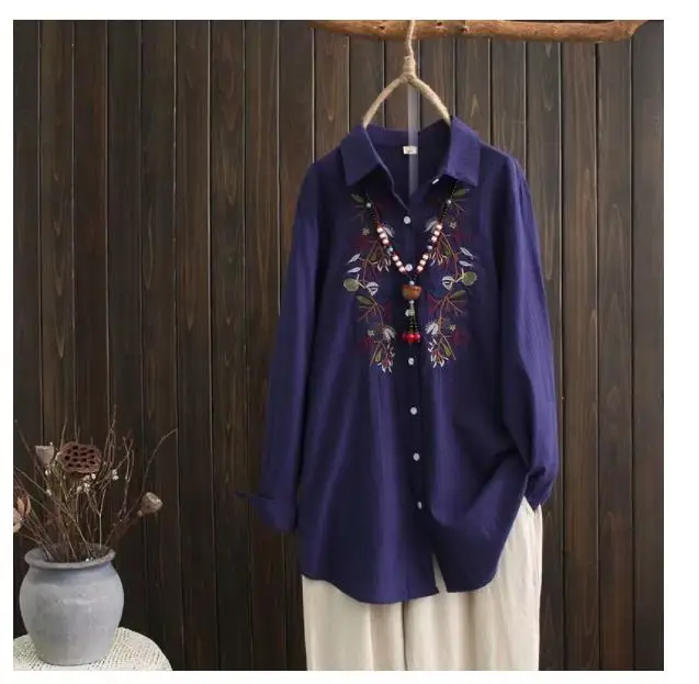 

Cotton jacquard embroidered long shirt 077