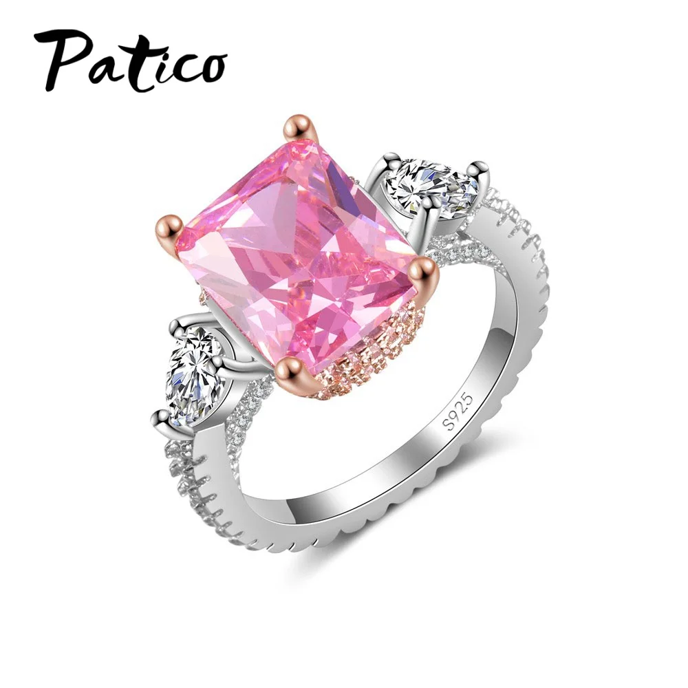 Gorgeous Purity Clear Square Pink Austrian Crystal Rings 925 Sterling Silver Sweet Romantic Brand Bijoux Valentine's Gift | Украшения и