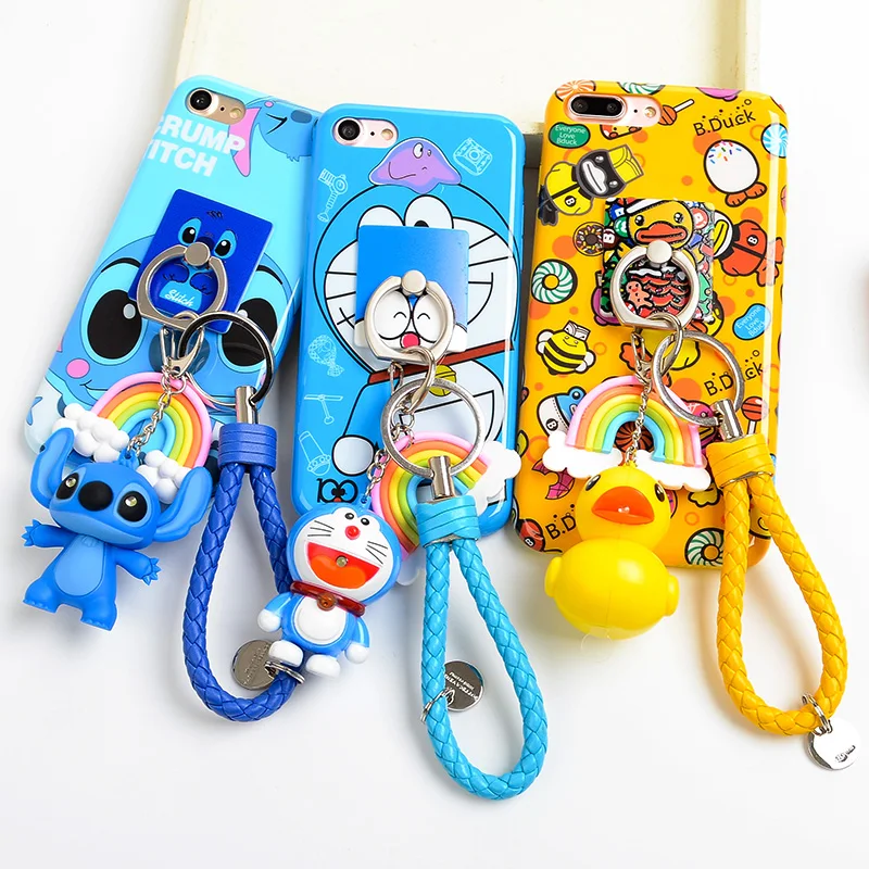 For iPhone 7 /7 plus Stitch case Cute TPU back cover 8 8plus 6 6S 5S SE X phone + ring pendant |