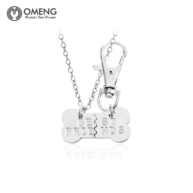 OMENG JEWELRY 2pcs/set Gold Silver Color Dog Bone Best Friends Charm Necklace &amp Keychain Handstamped Bones Friendship Jewelry | Украшения