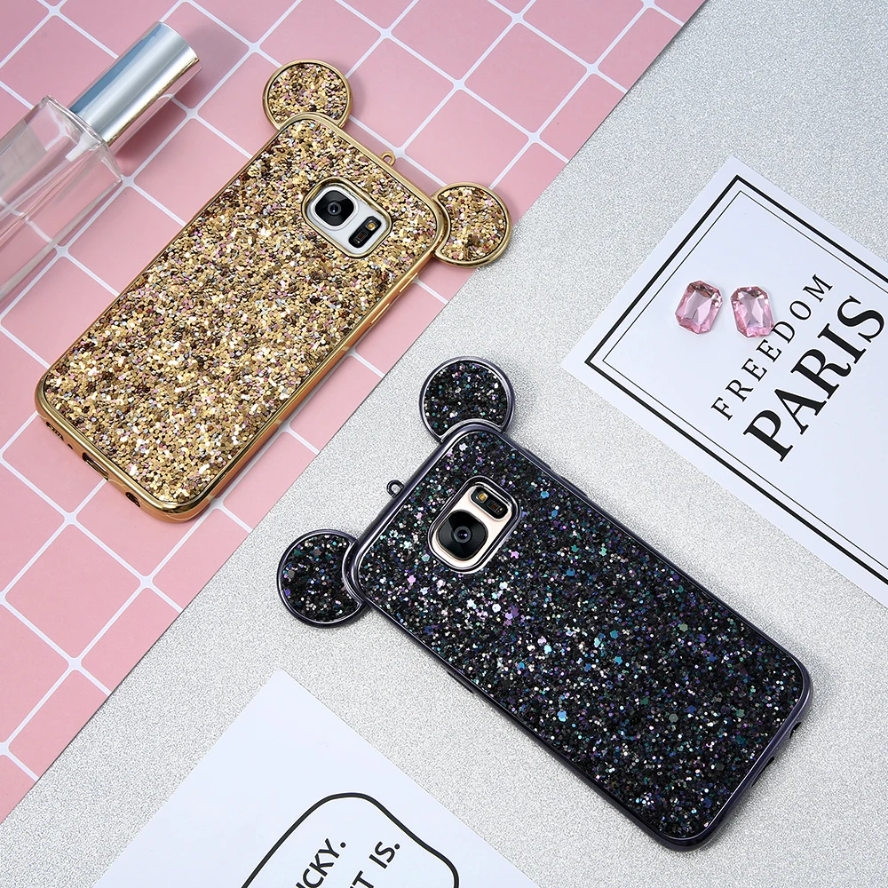 KISSCASE mickey ears Cases for Samsung Galaxy S8 Plus S7 Edge S6 with sequins TPU Covers |