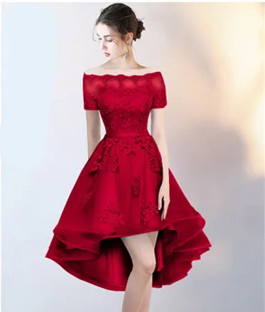 wine red high low Новинка, вечернее платье, короткое спереди, длинное сзади, сексуальное, с вырезом лодочкой, с коротким рукавом, асимметричное, элегантное, для выпускного, вечерние, торжественное платье, Robe De Soriee - Цвет: wine red high low