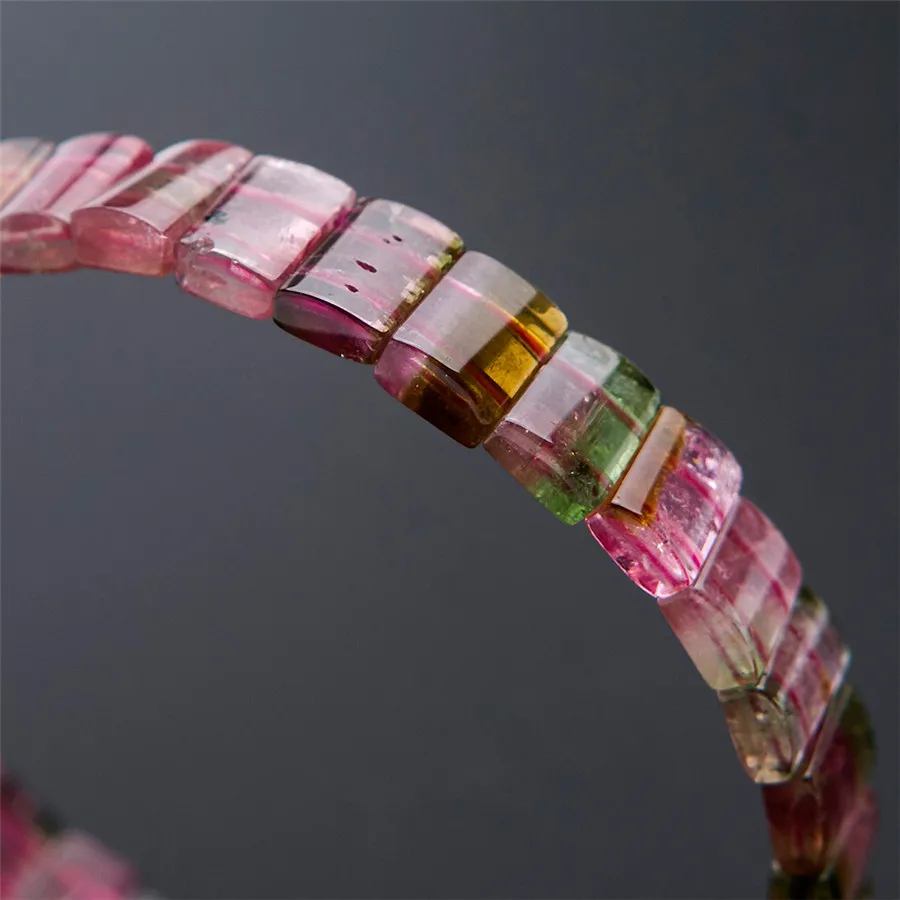 Браслет женский из натурального арбуза и турмалина с кристаллами | Украшения