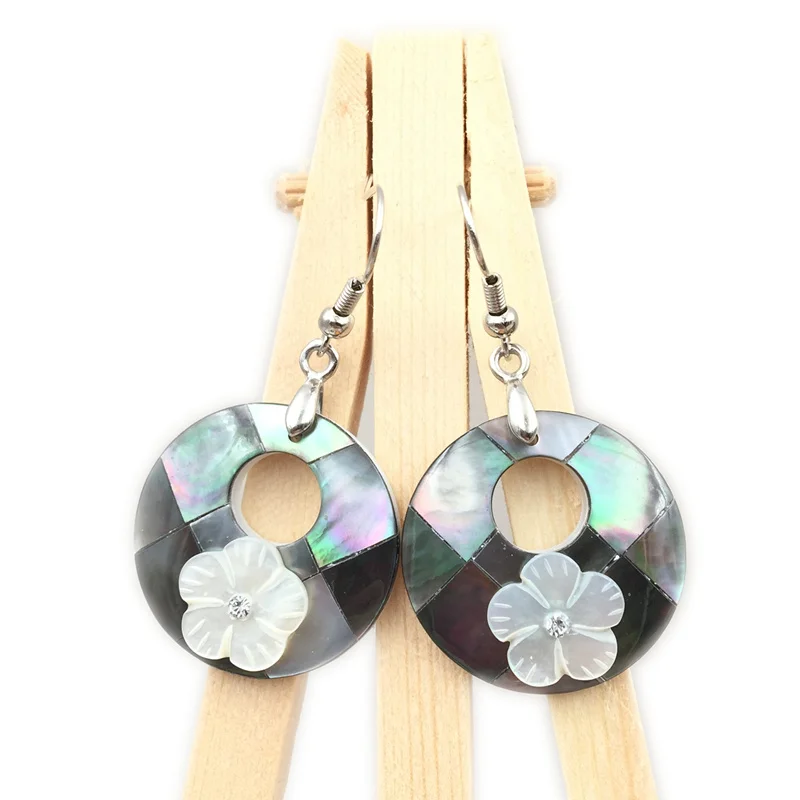 25 мм круглые серьги в виде цветка натуральные раковины абалона мозаичные