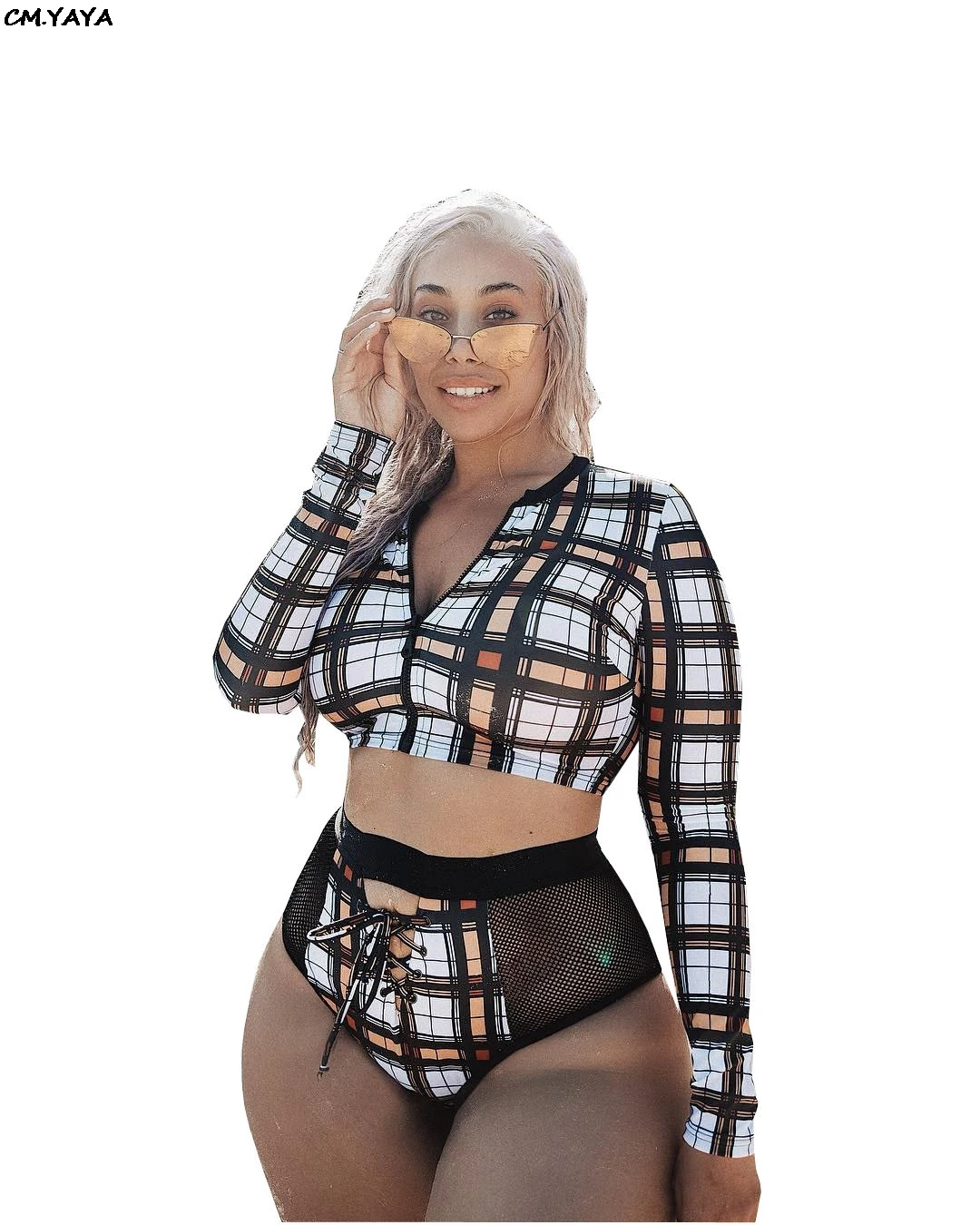 2019 новый летний женский клетчатый топ с принтом на молнии и трусики костюм из 2