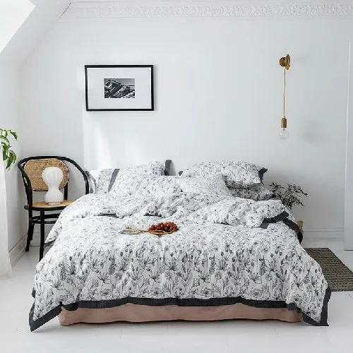 bedding set 9 Хлопковая сдвоенная, большая ковровое покрытие простыня постельный комплект белый серый постельный комплект простыня ropa de cama parure de lit - Цвет: bedding set 9