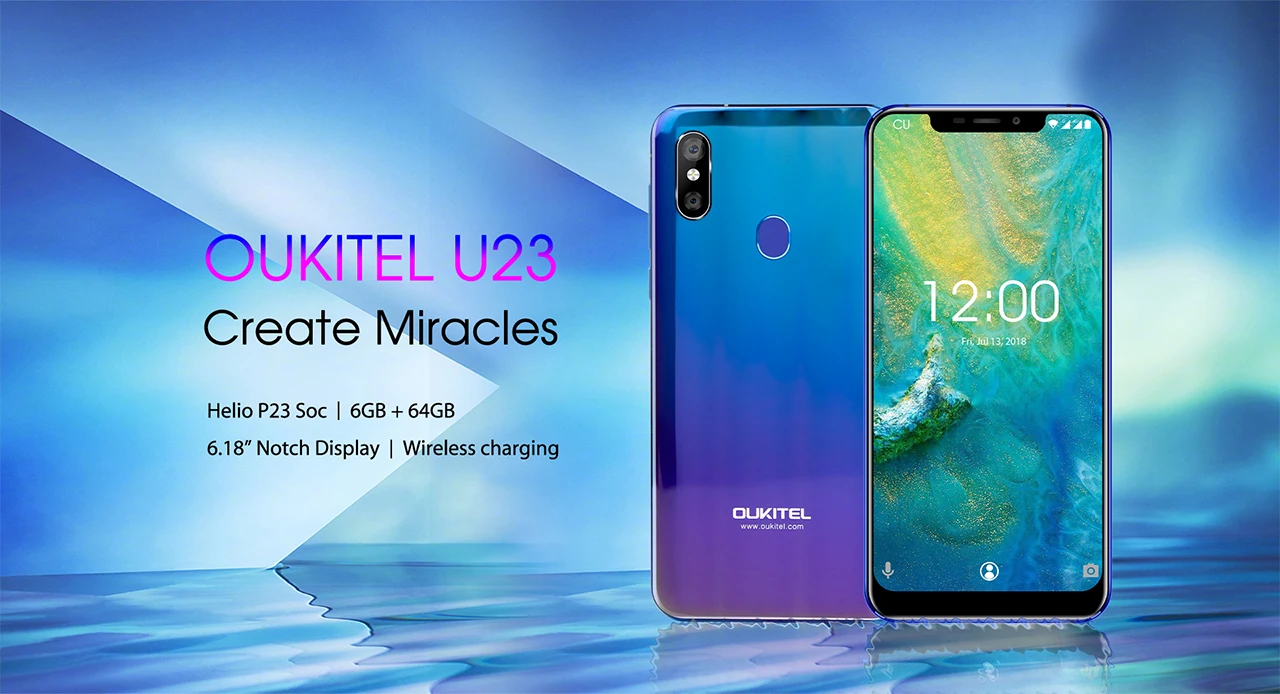 OUKITEL U23 смартфон 6,1" дисплей с насечкой Android 8,1 мобильный телефон MTK6763T Helio P23 Восьмиядерный 6G 64G беспроводной заряд лица ID