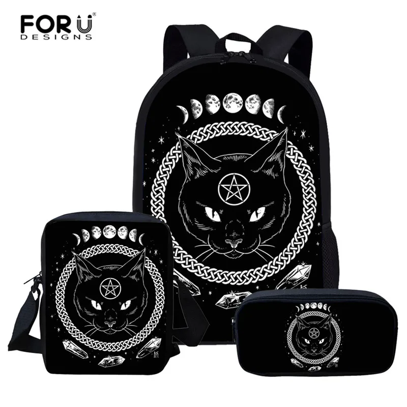 FORUDESIGNS/черные школьные сумки с принтом кота Детские рюкзаки для подростков девочек легкие школьные сумки детские школьные сумки для мальчиков