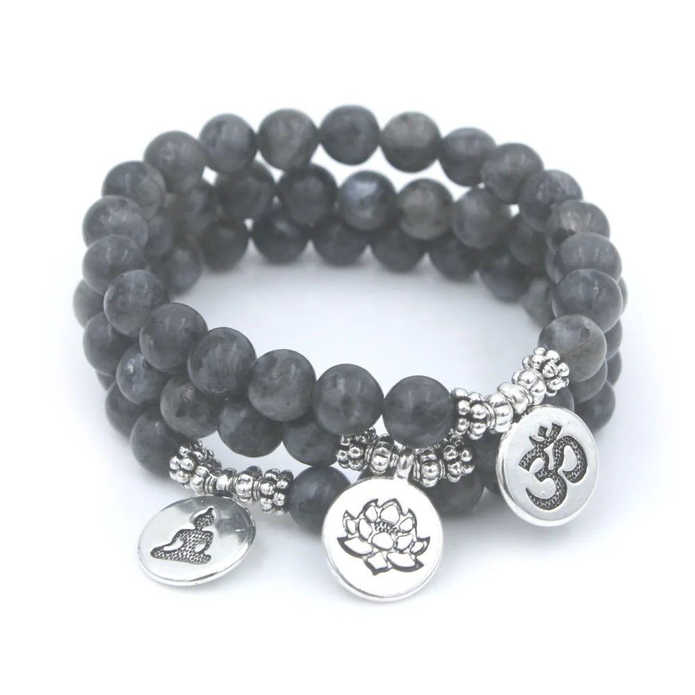 1 шт. Лабрадорит с лотосом Ом Будда Шарм Йога браслет дропшиппинг|Плетеные