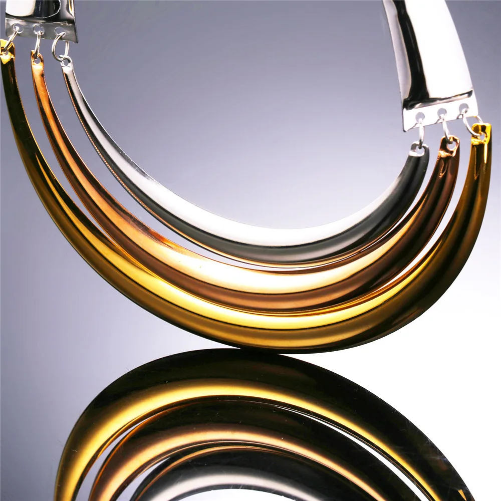 U7 Новый 3 Слой Колье Ожерелье Цвета Нержавеющей Стали Гипербола Коренастый