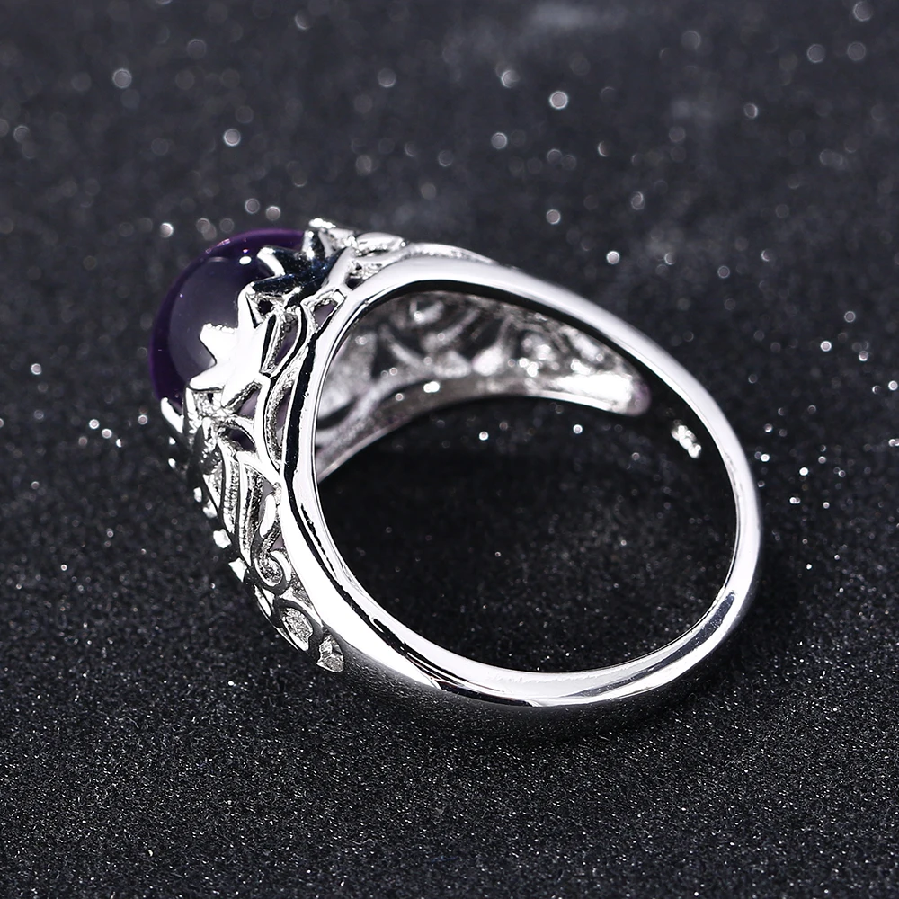 Bague Ringen, Ретро стиль, 925 пробы, серебро, Круглый, натуральный аметист, обручальные кольца для женщин, хорошее ювелирное изделие, размер 6-10