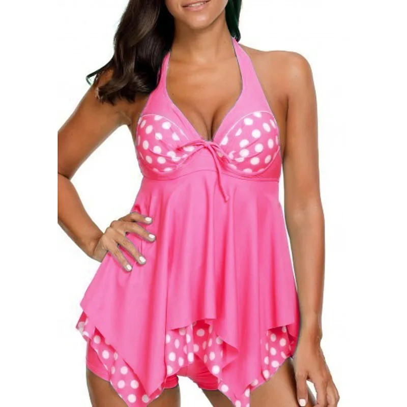 IASKY 2018 New Swimsuit Women Tankini Plus Size Swimwear Two Piece Push Up Halter Bathing Suits S--5XL | Спорт и развлечения
