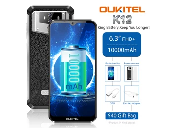 OUKITEL K12 Смартфон Android 9,0 6," 19,5: 9 6G ram 64G rom MTK6765 NFC 10000mAh 5 V/6A Быстрая зарядка отпечатков пальцев мобильный телефон