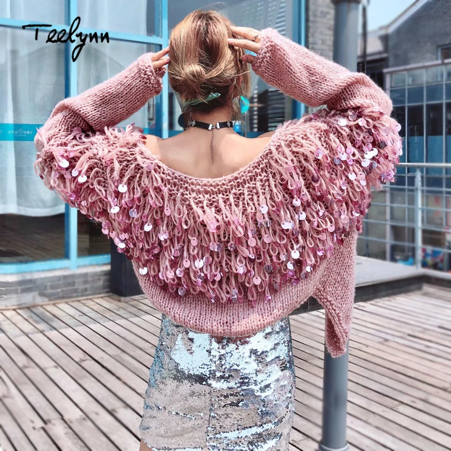 TEELYNN Boho женский кардиган, свитер, зима, блестящая мохеровая куртка с длинным рукавом и блестками, повседневный вязаный женский свитер, верхняя одежда