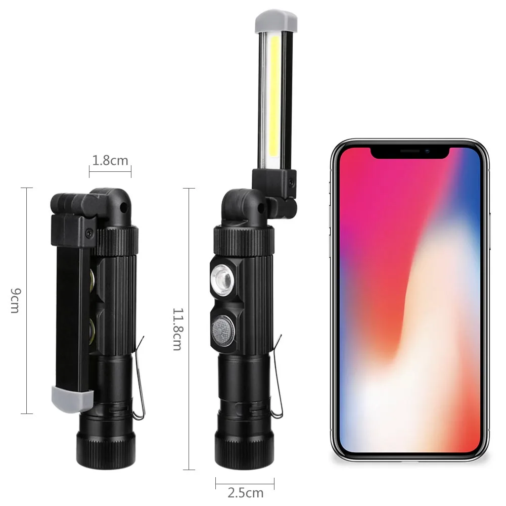 1 * XPE + фонарь USB перезаряжаемый магнитный 5 режимов COB подвесной крючок для
