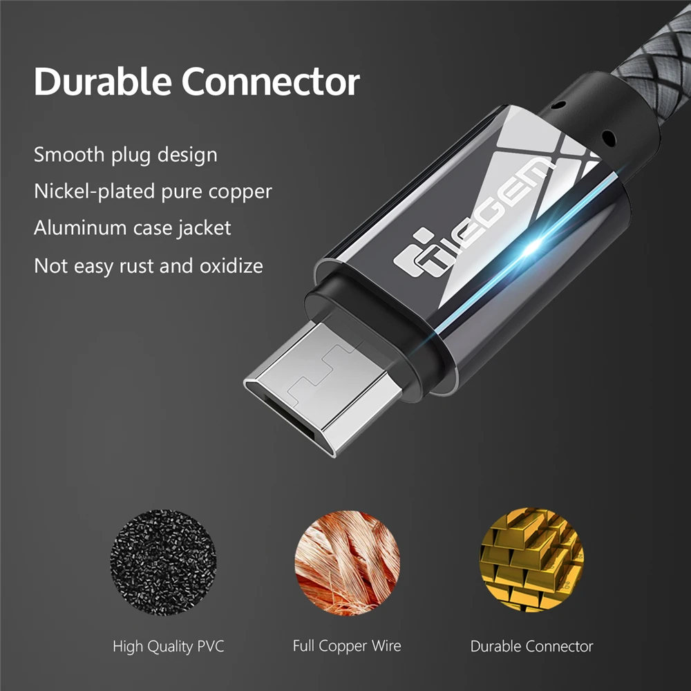 TIEGEM кабель Micro USB 2A быстрое зарядное устройство USB кабель для передачи данных кабель для зарядки мобильного телефона для samsung Xiaomi huawei кабель для планшета Android