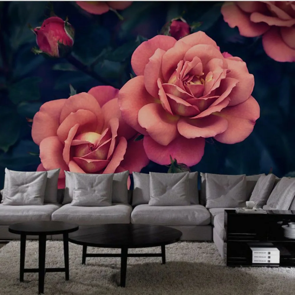 Бесплатная доставка на заказ росписи Красивая Ручная роспись Роза ТВ фон обои