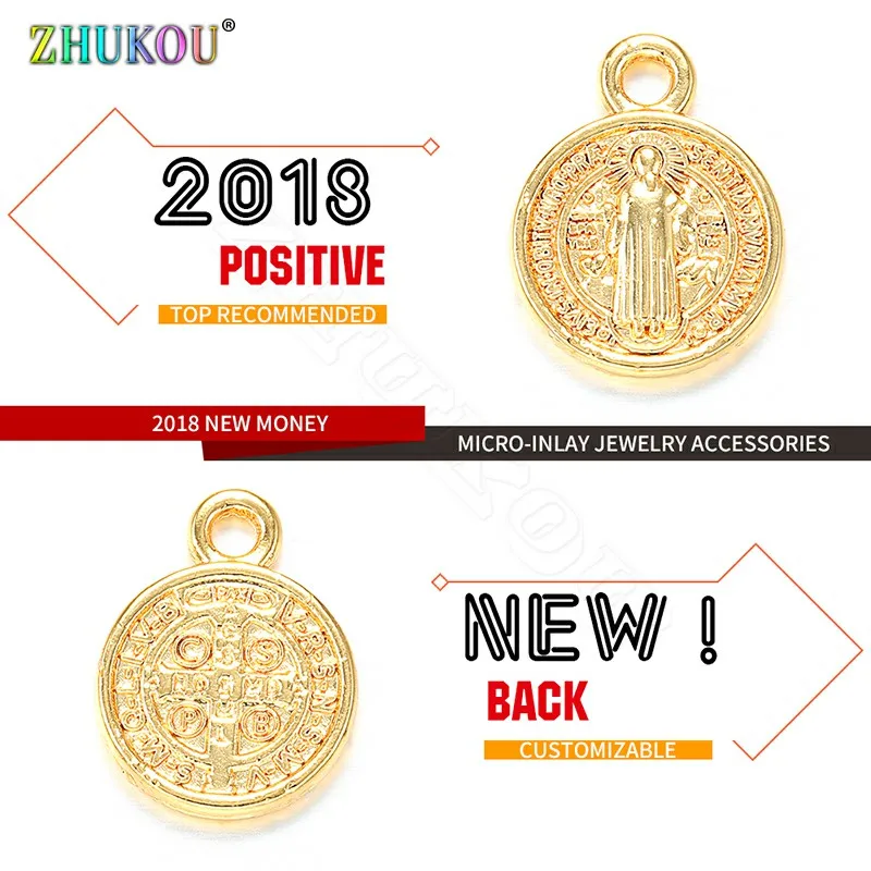 ZHUKOU 11x14 мм круглые верующие подвески из латуни с кубическим цирконием для