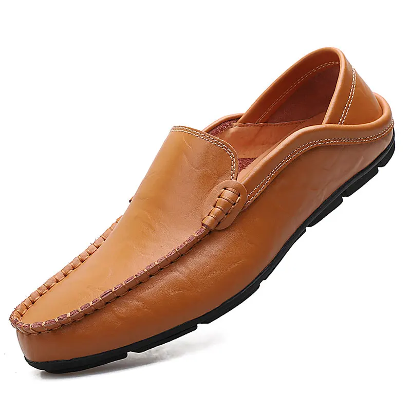 QASDUO winter Slip-on light casual shoes loafers men moccasins genuine leather men's flats black Plus sizes 46 | Обувь