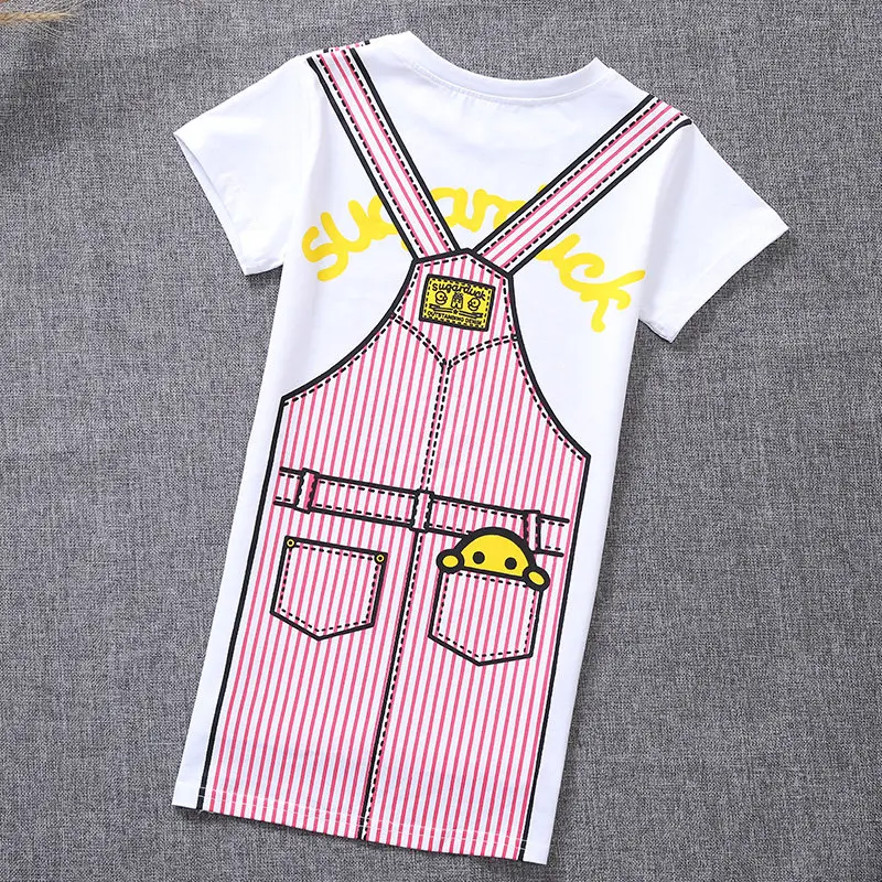 2022 New Fashion Casual Summer Girls T Shirt Dress Cute Kids Cartoon Dresses For Girl Children's Teenage Clothing Students | Детская