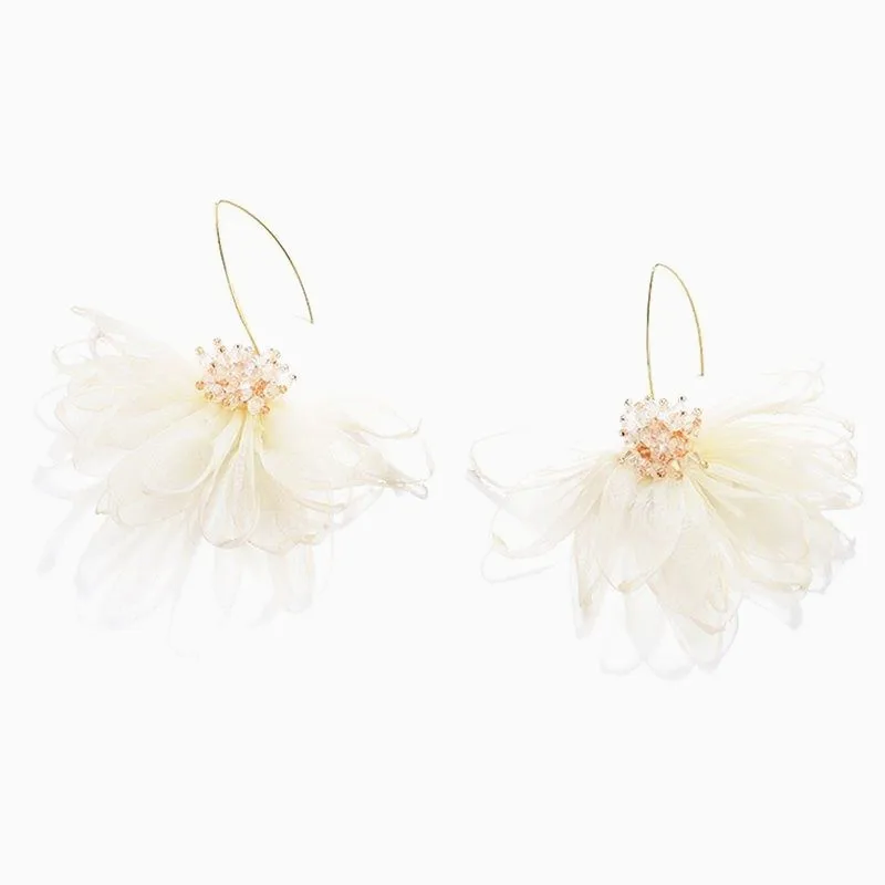 Женские большие серьги в Корейском стиле с шифоновым цветком модные шикарные