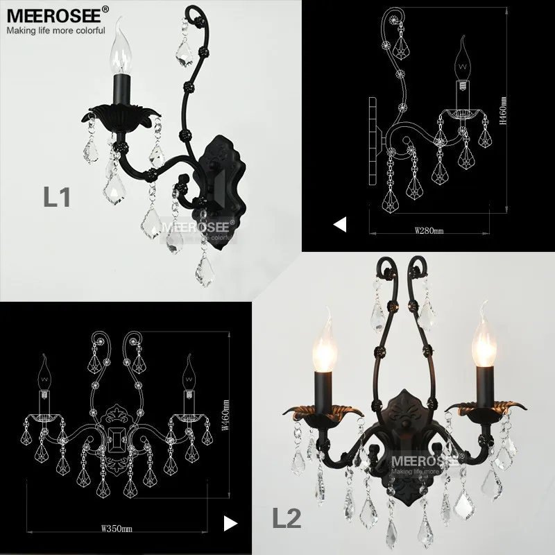 Винтажная настенная лампа с черным кристаллом классическое настенное бра