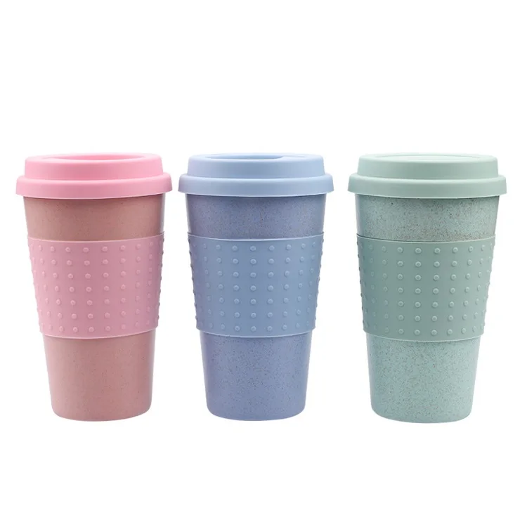 

60pcs Wheat Straw Silica Gel Coffee Cup Mug with Lid High Temperature Resistance Lightweight Portable WB183
