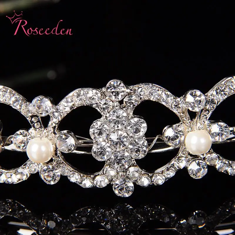 Роскошная кристальная повязка на голову с жемчугом и стразами серебристого