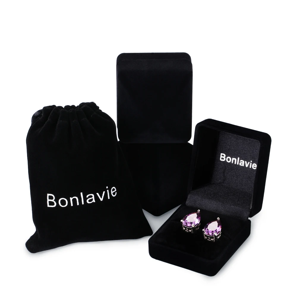 Женские серьги в виде капель BONLAVIE из серебра 925 пробы с аметистом форме груши для