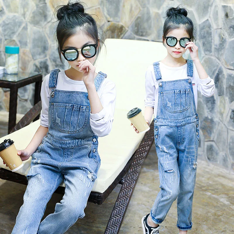 Джинсы с дырками для девочек детские осенние комбинезоны 6 8 9 10 12 лет 2019 | Мать и