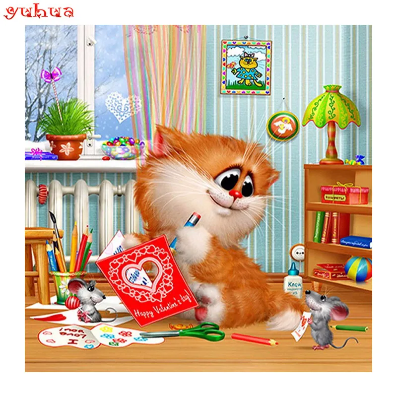 Новый 5D DIY алмазная живопись Кот и мышь Вышивка Полный площадь Алмаз крестом