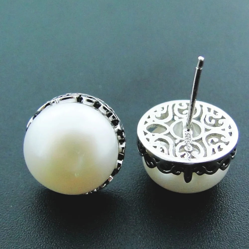 

Antique Design Earring Natural Freshwater Pearl Earrings 925 Sterling Silver Jewelry Stud Earring 12.5mm Pearl Jewelry for Women