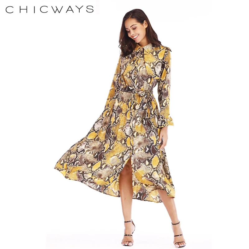 CHICWAYS 2019 шифон цветочный принт тонкий отложной воротник однобортное Платье