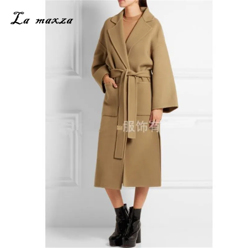 Женское зимнее пальто 2020 элегантное теплое длинное из шерсти в Корейском стиле