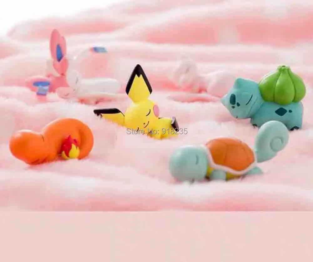 6Pcs Pichu Bulbasaur Squirtle Charmander Mew Sylveon 5CM PVC Animal Cable Protector Action Figures Toy Retail