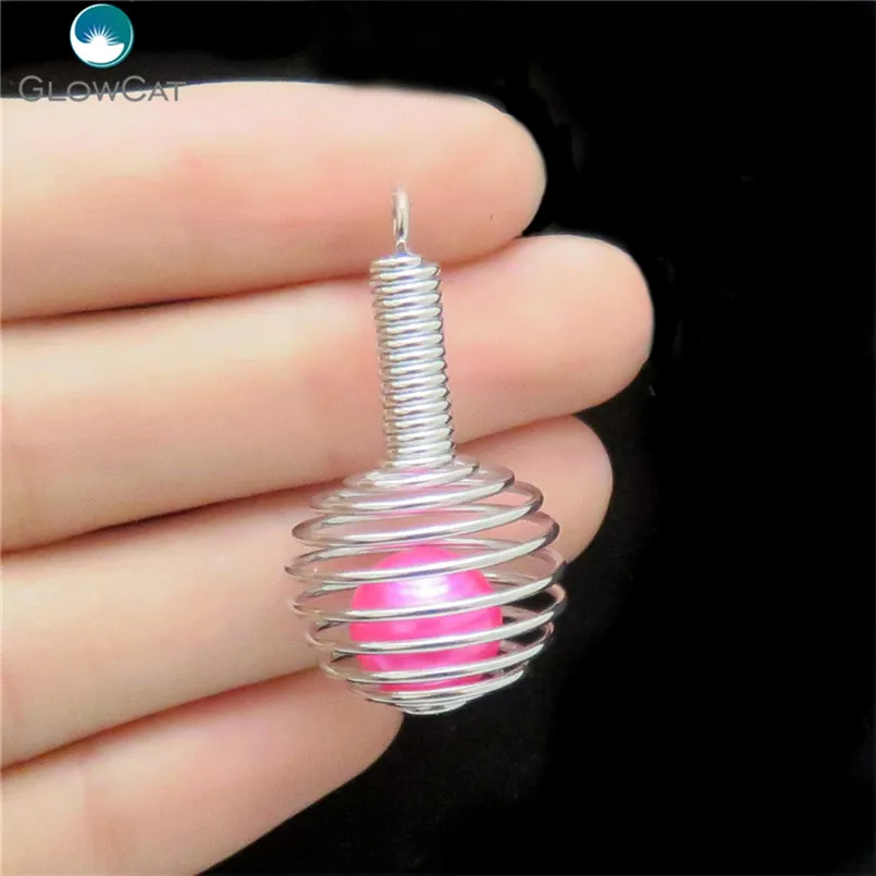 K582 5pcs/lot Silver Iron 33mm Wooden Club Spiral Ball Pearl Cage Beads Pendant Locket Fairytale Party Essential Oil Diffuser | Украшения и