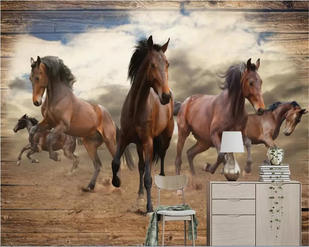 Обои beibehang с животными картина маслом бегущая лошадь Mustang 3D обои украшение для