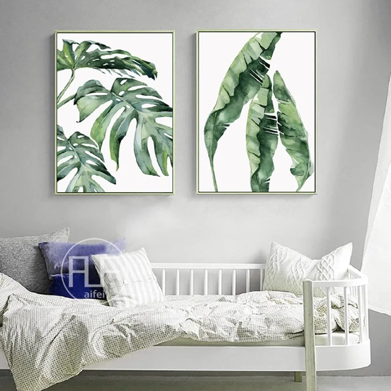 Постер с зелеными листьями Картина на холсте изображением ниммалиста