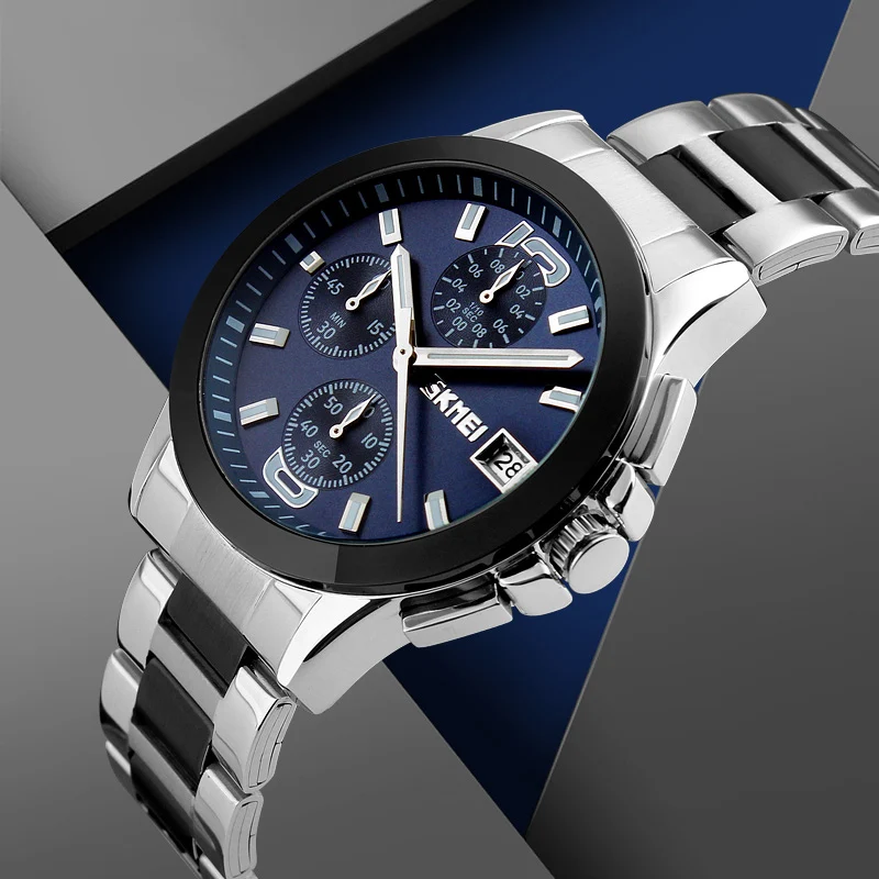 SKMEI Fashion Quartz Watch Waterproof Multi Dial Stop Japan Movement Men Wristwatches Steel Band Montre Homme Erkek Saat | Наручные часы