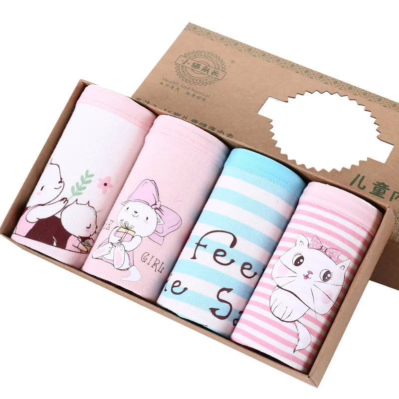 5578 4PCS Нижнее белье для девочек-подростков, одежда для детей с рисунком милого кота Трусы-шорты для девочек; хлопковые трусы; нижнее Начальная школа студентов полосатые трусы на возраст 4, 8, 14Y - Цвет: 5578 4PCS