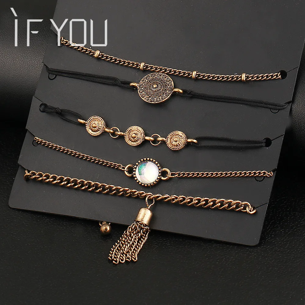 IF YOU 5 шт./лот богемный золотой цвет милый браслет цепочка из полимерного сплава с
