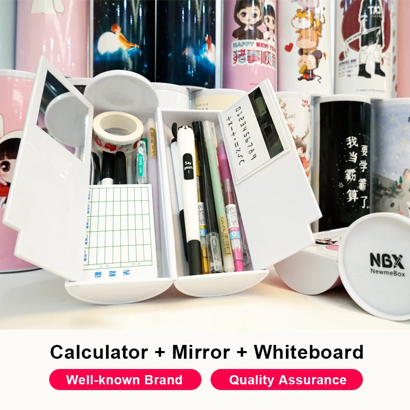 Пенал многофункциональный с калькулятором, чехол для карандашей и ручек в японском стиле, школьный чехол с зеркалом от AliExpress WW